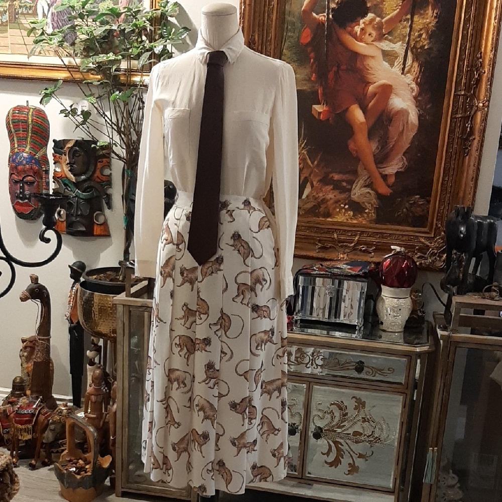 Animal Print Women's Skirt With Silk Blouse And Silk Tie